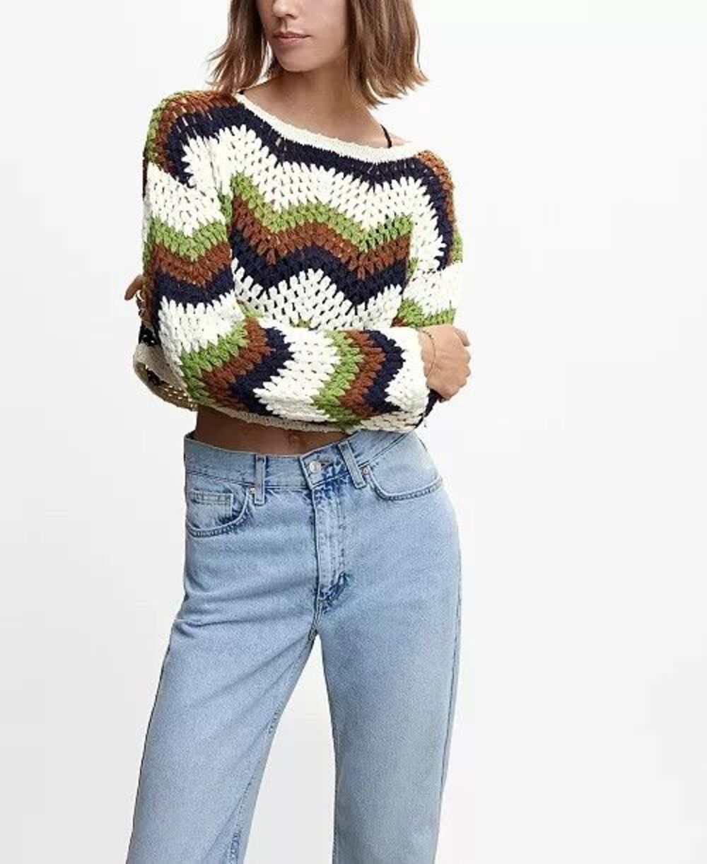 Festival Grannycore Boho Retro Summer 70s Mango Crochet Sweater Handmade M
